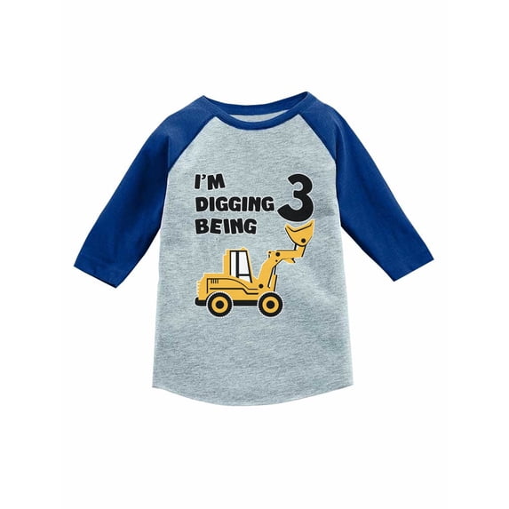 3rd Birthday Shirt Construction Party Gift 3 Year Old 3/4 Sleeve Toddler Raglan Shirt Blue 2T