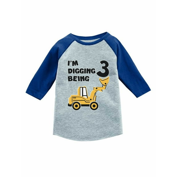 3rd Birthday Shirt Construction Party Gift 3 Year Old 3/4 Sleeve Toddler Raglan Shirt Blue 4T
