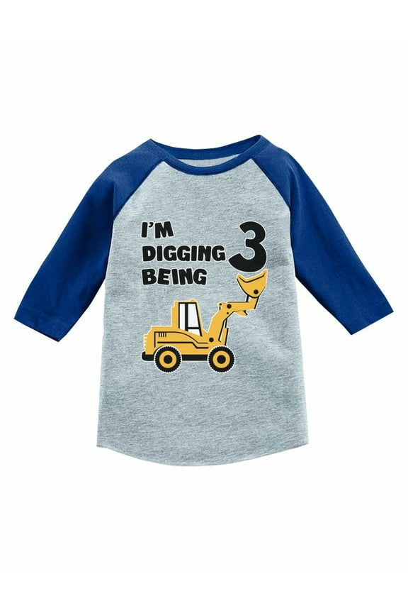 3rd Birthday Shirt Construction Party Gift 3 Year Old 3/4 Sleeve Toddler Raglan Shirt Blue 4T