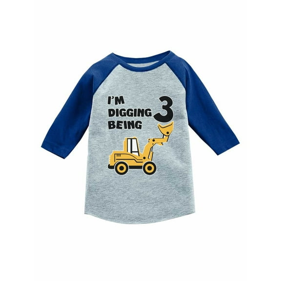 3rd Birthday Shirt Construction Party Gift 3 Year Old 3/4 Sleeve Toddler Raglan Shirt Blue 5/6