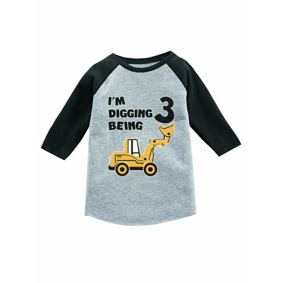 3rd Birthday Shirt Construction Party Gift 3 Year Old 3/4 Sleeve Toddler Raglan Shirt Dark Gray 3T