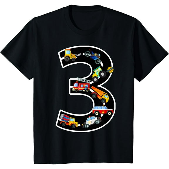3rd Birthday T-Shirt Boys Cars Vehicles 3 Years Birthday T-Shirt
