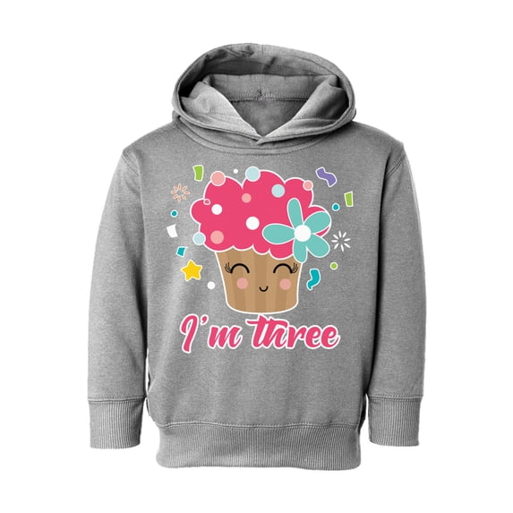 3rd Birthday Toddler Hoodie Cupcake Three Boys Girls Cute Hoodie I'm Three Cupcake Fleece Hooded Sweatshirt for Kids