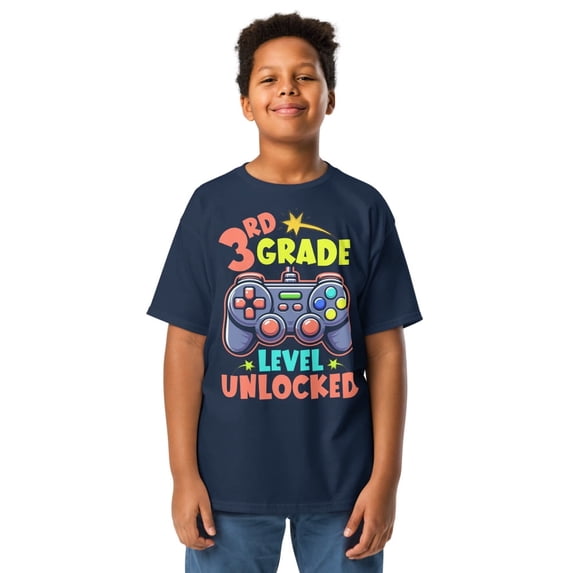 3rd Grade Level Unlocked First Day Back To School Students Youth classic tee (Navy, XS)