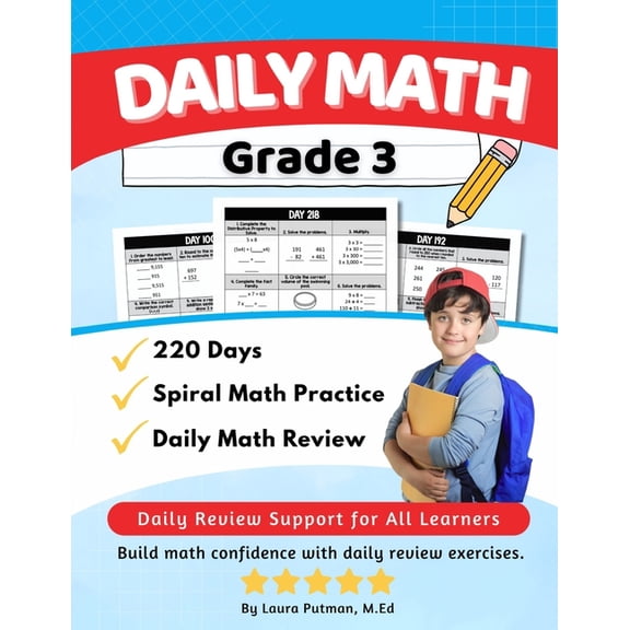 3rd Grade Math Workbooks Daily Math Grade 3: 220 Days of Spiral Math Practice, (Paperback)