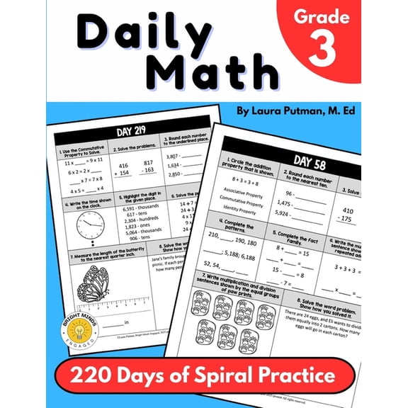 Test Prep Third Grade Daily Math Grade 3: 220 Days of Spiral Math Practice, (Paperback)
