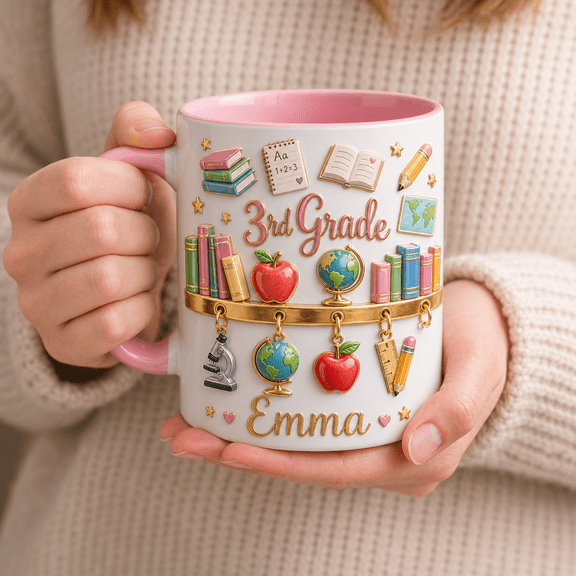 3rd Grade Mug Personalized White Mug with Pink Inner Custom Student Name Back to School