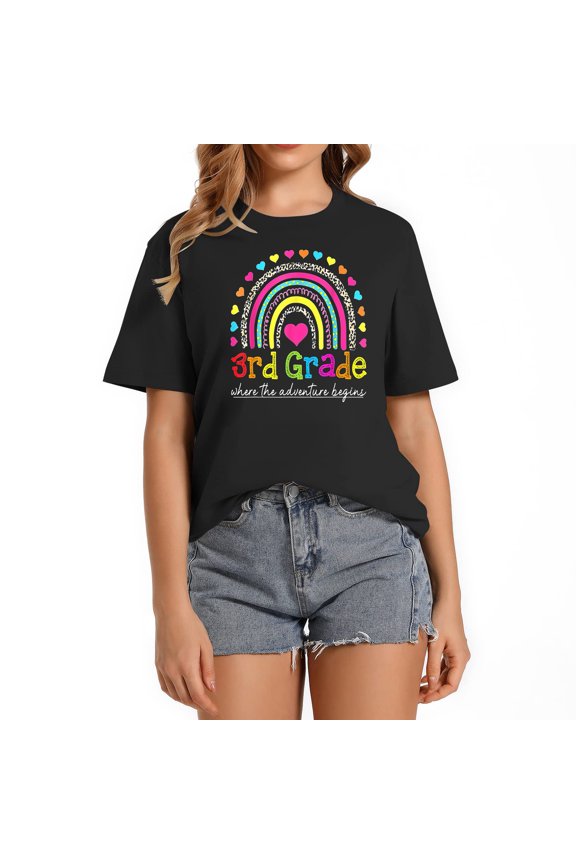 3rd Grade Rainbow Teacher Team Third Grade Squad Women's Printed T-Shirt: Display Your Unique Style