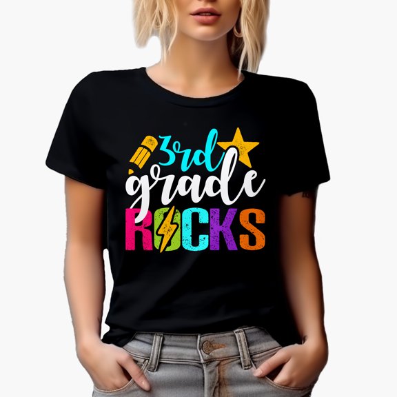 3rd Grade Rocks, School Teacher, Black T-Shirt, 2XL