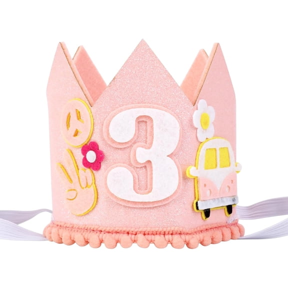 3rd Groovy Birthday Hat for Her Women, 3rd Birthday Crown Hat for Hippie Boho Themed Three Birthday Party Decorations Supplies