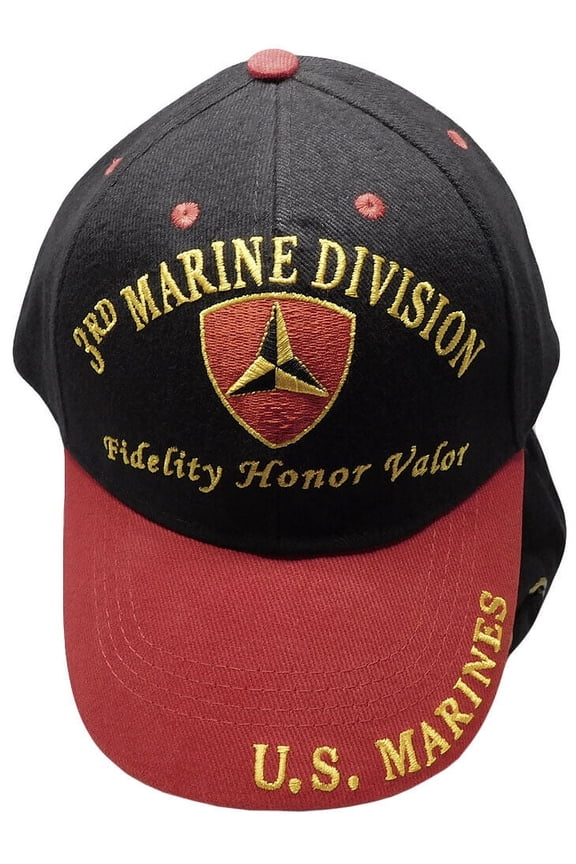3rd Marine Division Fidelity Honor Valor US Marine Black Red Embroidered Cap Hat