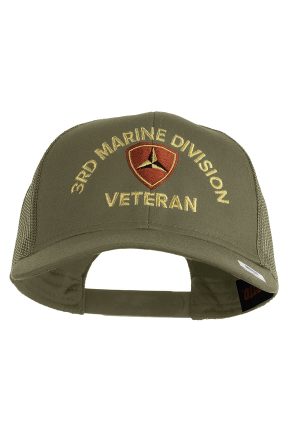 3rd Marine Division Veteran Embroidered Solid Cotton Twill Mesh Prostyle Cap - Khaki OSFM