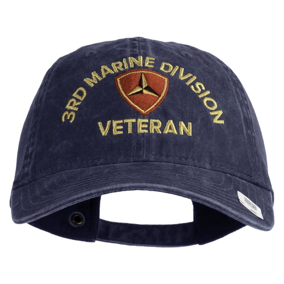 3rd Marine Division Veteran Embroidered Washed Solid Pigment Dyed Cotton Twill Brass Buckle Cap - Navy OSFM