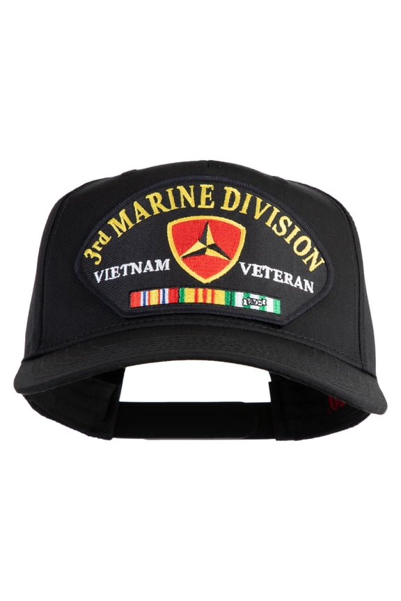 3rd Marine Division Vietnam Veteran Patched Solid Cotton Twill 5 Panel Prostyle Snap Cap - Black OSFM