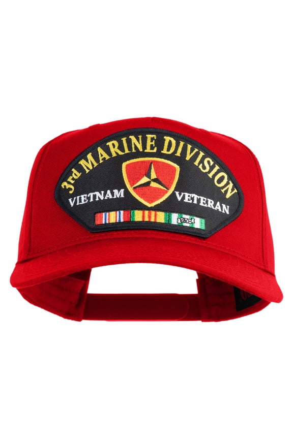 3rd Marine Division Vietnam Veteran Patched Solid Cotton Twill 5 Panel Prostyle Snap Cap - Red OSFM