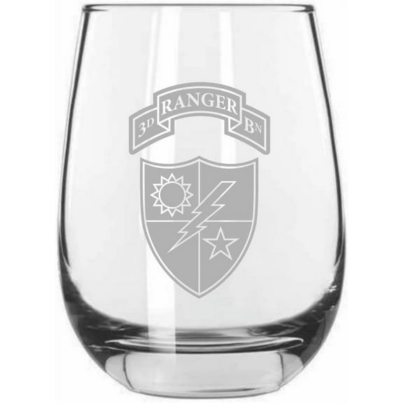 3rd Ranger Division Military Etched 15.25oz Libbey Stemless Wine Glass