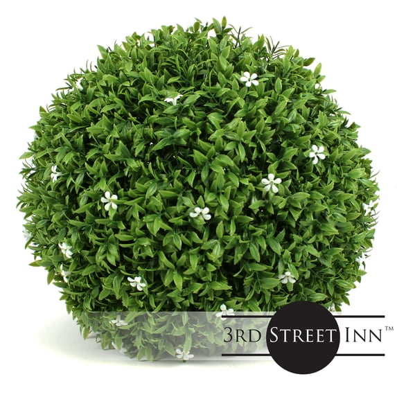 3rd Street Inn 11" Artificial Medium White Flower Topiary Ball - 1 Pack