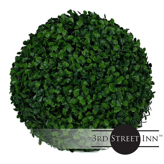 3rd Street Inn 11” Medium Boxwood Topiary Ball in Green Plastic Planter