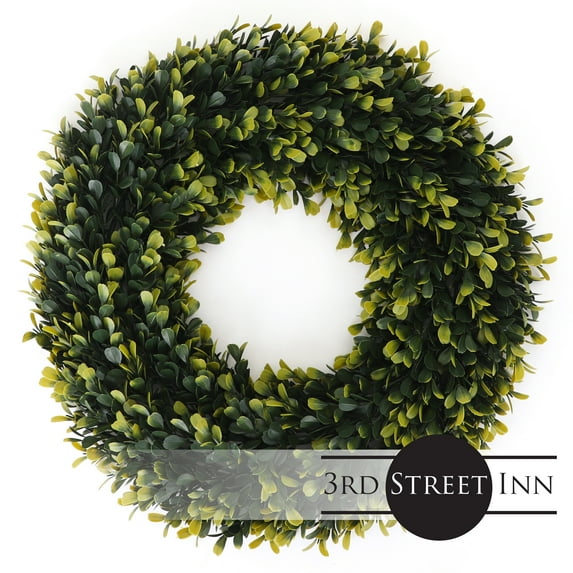 3rd Street Inn 19" Golden Boxwood Indoor/Outdoor Wreath (L, 2 Pack)