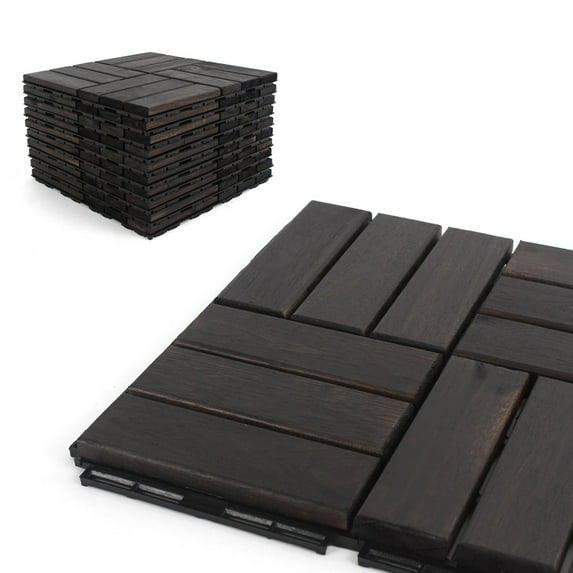3rd Street Inn Acacia Wood Deck Tiles - Ebony Finish - Checkered - 10 Pack