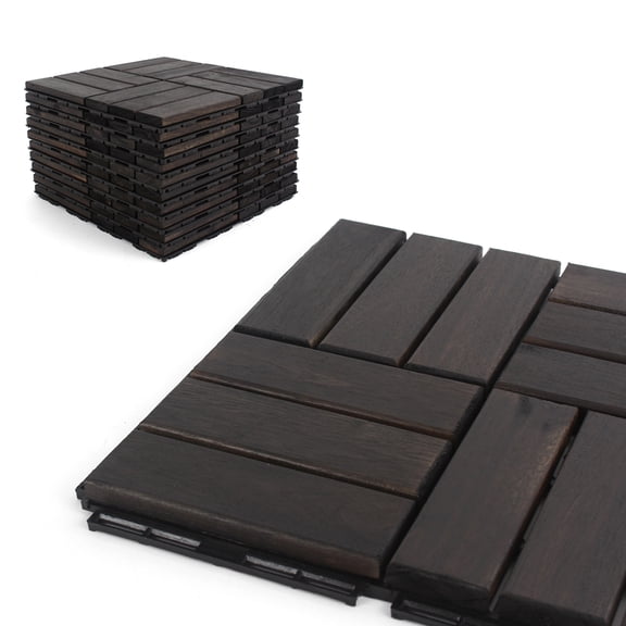 3rd Street Inn Acacia Wood Deck Tiles - Ebony Finish - Checkered - 20 Pack