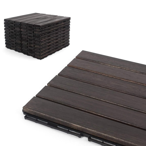 3rd Street Inn Acacia Wood Deck Tiles - Ebony Finish - Straight - 10 Pack