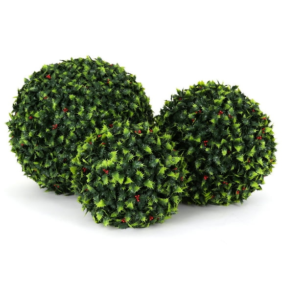 3rd Street Inn 19", 15", 11" Artificial Holly Leaf Topiary Balls - Assortment