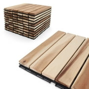3rd Street Inn Interlocking Acacia Wood Deck Tiles - Natural Finish - Straight Pattern Decking - 12"x12" (20 Pack)