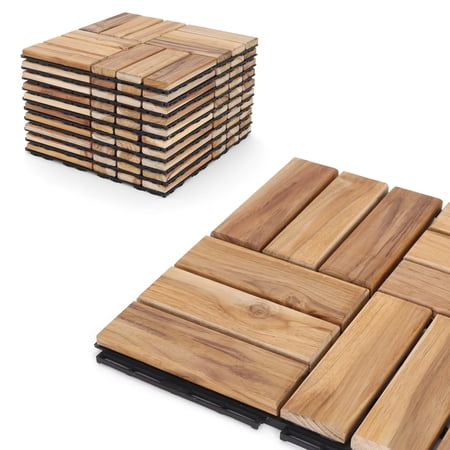 3rd Street Inn Teak Wood Deck Tiles - Teak Finish - Checkered - 20 Pack