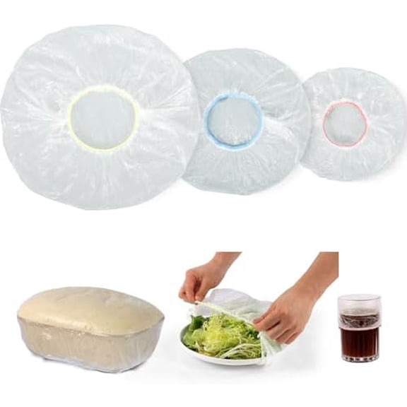 3rd Upgraded Plastic Bowl Covers, 100PCS Bowl Lids for Bread Proofing, 3 Sizes Plastic Covers for Bowls with Elastic, Food Grade Safe Material Food Lids, Reusable$$Home Decor, Kitchen, & Other
