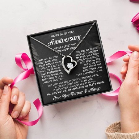 3rd Wedding Anniversary Wife Leather Anniversary Forever Love Necklace Romantic Her, Gold Forever Love Necklace