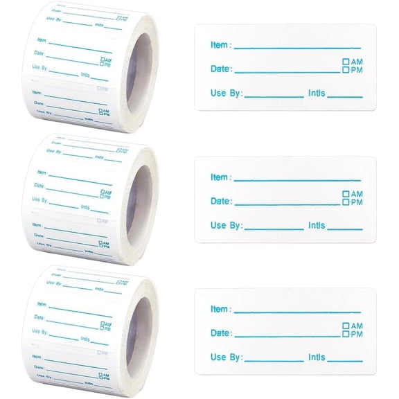 3rolls 1500 Pcs Romovable Labels for Food Containers 0.9x1.9inch(2.5x5cm) Dissolvable Food Labels Stickers Kitchen Labels Freezer Labels for Bottle Jar Food Leftover Storage Light Blue Line