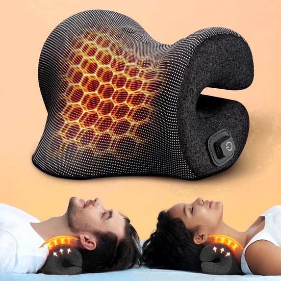 Famedio Heated Neck Stretcher Cervical Traction Device, Graphene Heating Pad Chiropractic Pillow for Neck & Shoulder Pain Relief