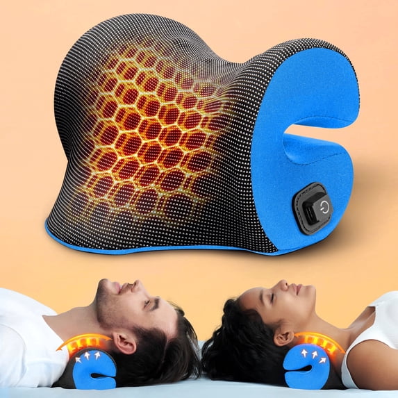 Famedio Heated Neck Stretcher for Pain Relief, Graphene Heating Pad, Neck Cloud Cervical Traction Device Chiropractic Pillow for Shoulder