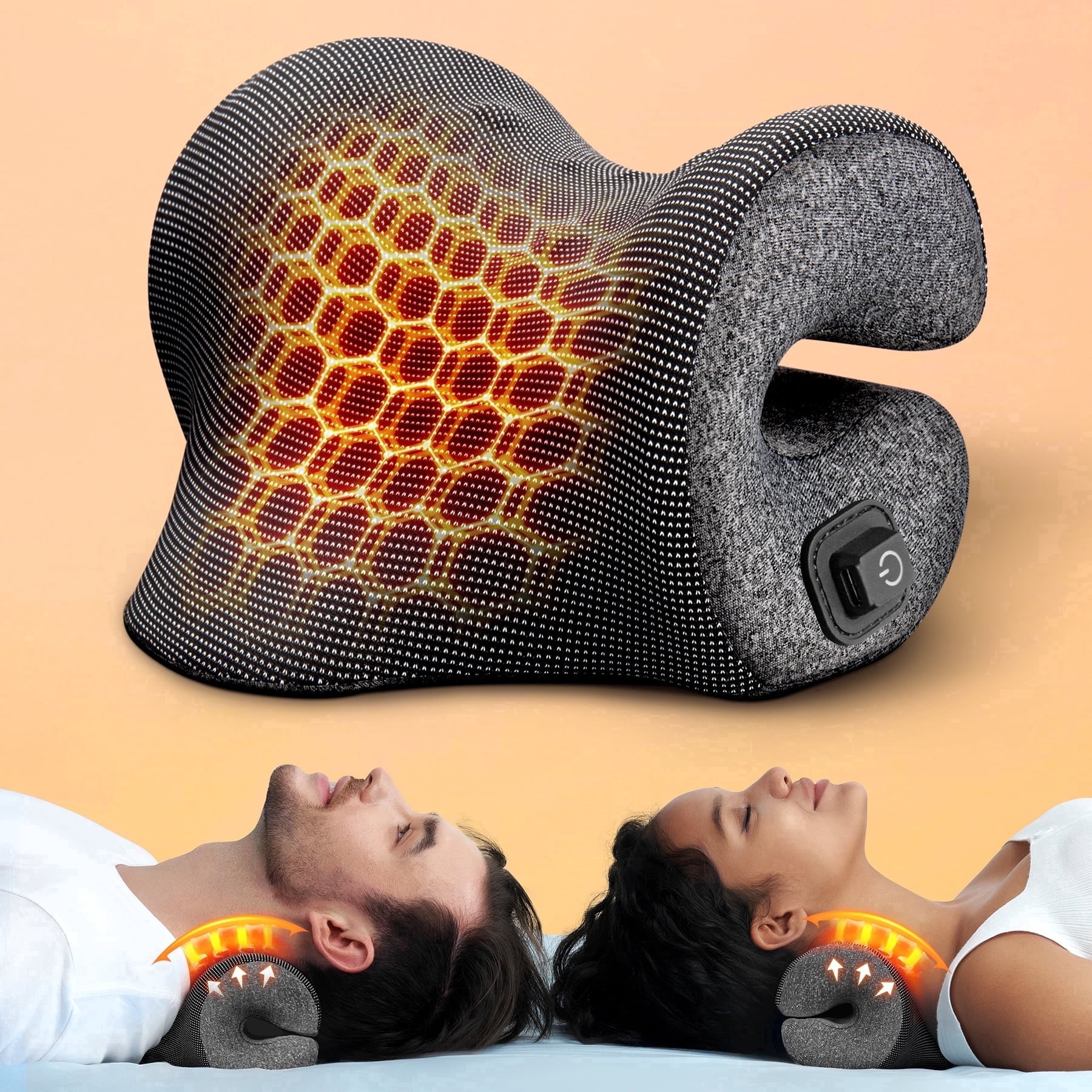 Famedio Heated Neck Stretcher Cervical Traction Device, Graphene Heating Pad Chiropractic Pillow for Neck & Shoulder Pain Relief