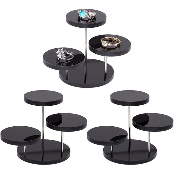 3sets 3 Set Round Acrylic Display Riser Stand 2inch Diameter 3 Tier Black Acrylic Rotatable Jewelry Display Stand Acrylic Holder for Minifigures Cupcake Perfume Collectibles Display