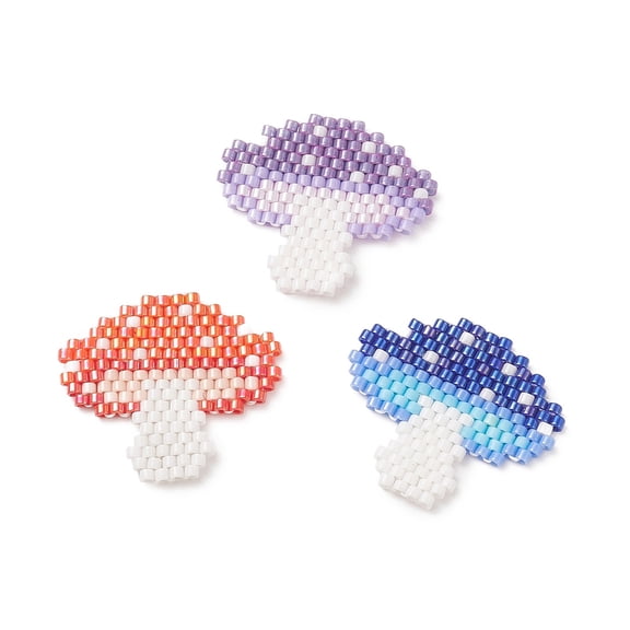 3sets 3pcs 3 colors Handmade Japanese Seed Beads Loom Pattern Mushroom Mixed color 23x25~26x2mm 1pc/color