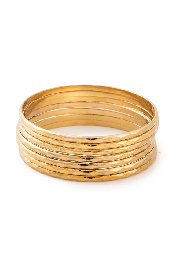 3sets 7pcs PVD Vacuum Plating 304 Stainless Steel Textured Ring Bangles set for Women Golden 3mm Inner Diameter: 2-3/8 inch(6cm)