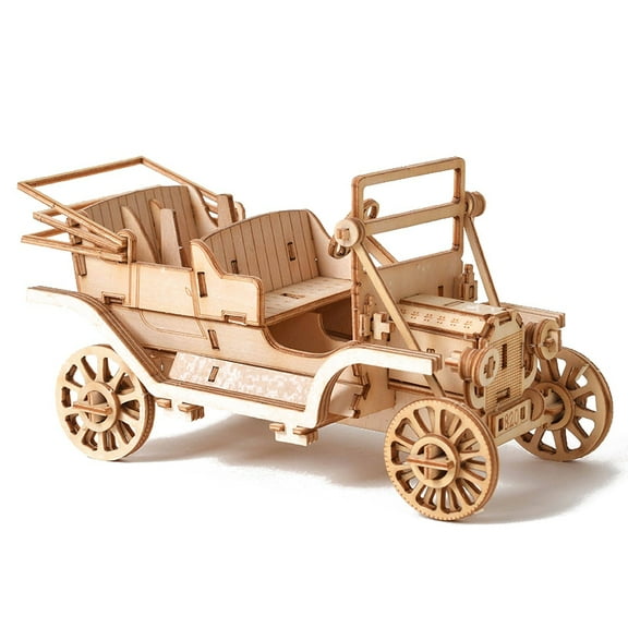 3sets Classic Cars Wooden Assembly Kits for and 3D Puzzle Model for Intelligence Wheat 154x74x80mm