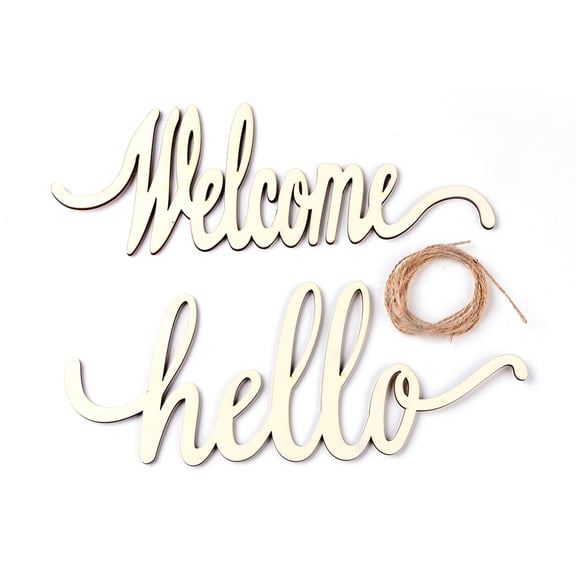 3sets Hello Welcome Pendant Decorations with Hemp Rope for Craft Projects Hanging Decoration Home Decoration Blanched Almond 303x112x3.5mm