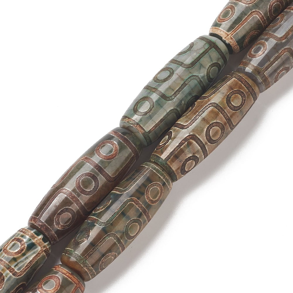 3strands 3strands Tibetan style 9-Eye dZi Beads Strands Natural Agate Rice Beads Dark Olive Green 40~41x14~15mm Hole: 1mm about 8pcs/strand 12.5 inch