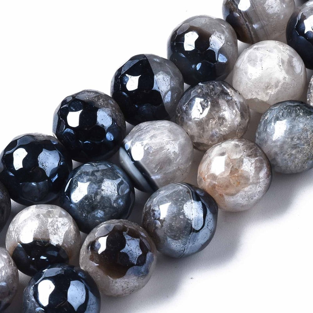 3strands Agate Beads Strands Pearl Luster Faceted Round Dark Blue 12mm Hole: 1.6mm about 30~33pcs/strand 13.70~15.75 inch(34.8~40cm)
