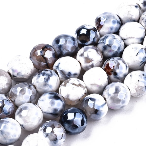 3strands Electroplate Natural Fire Agate Beads Strands Dyed Faceted Pearl Luster Plated Round 8.5x7~8mm Hole: 1.2mm about 47~48pcs/strand
