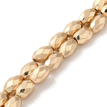 3strands Electroplated Strong Hematite Beads Strands Long-Lasting Faceted Oval Light golden 7~8x5~5.5mm Hole: 1.4mm about 50pcs/strand 15.35''(39cm)
