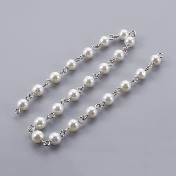 3strands Handmade Shell Pearl Beaded Chains Unwelded with Iron Needle Round 6mm 39.37 inch 1m/strand