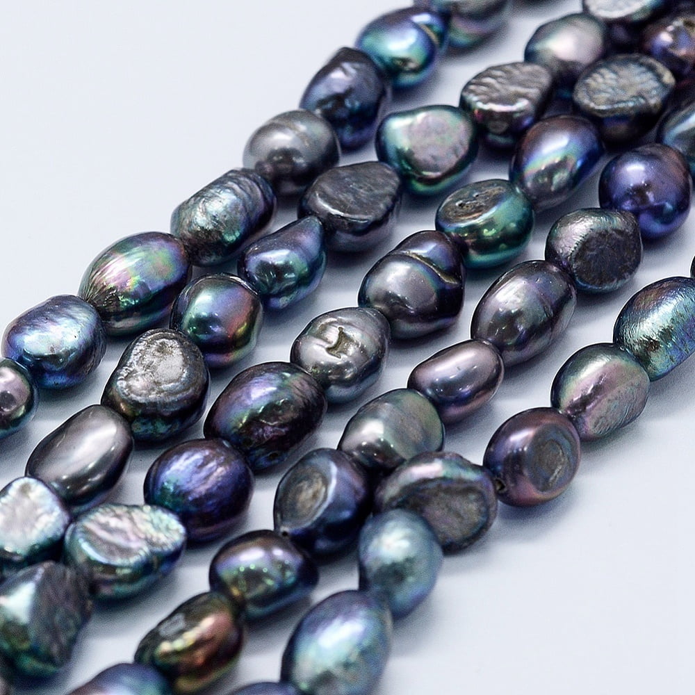 3strands Natural Cultured Freshwater Pearl Beads Strands Dyed Potato Midnight Blue 8~10x7~8x7~8mm Hole: 0.5mm about 36pcs/strand 13.58 inch(34.5cm)