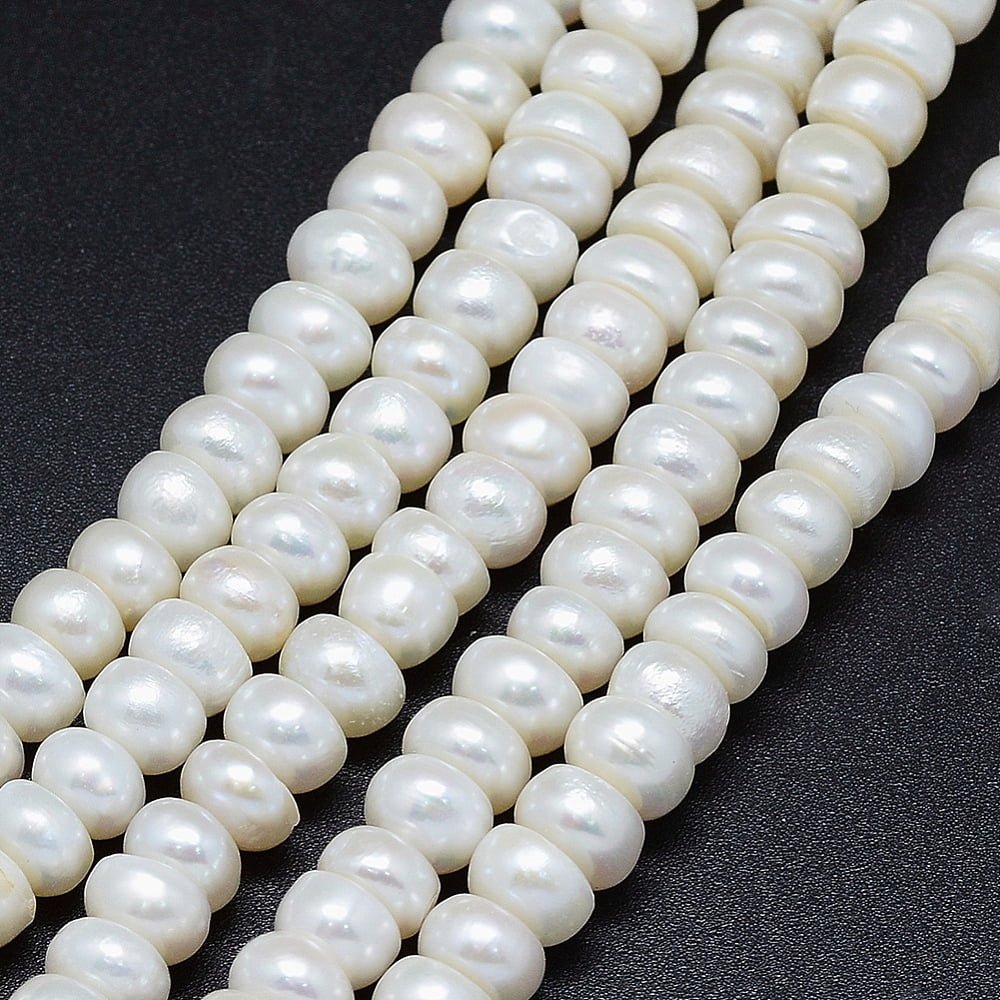 3strands Natural Cultured Freshwater Pearl Beads Strands Rondelle White 7~8x4~5mm Hole: 0.8mm about 82pcs/strand 14.9 inch(38cm)