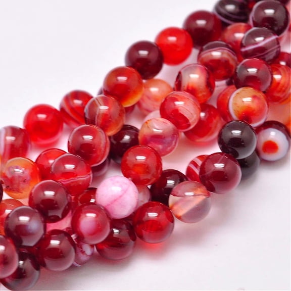 3strands Natural Striped Agate/Banded Agate Bead Strands Dyed & Heated Round Grade A FireBrick 8mm Hole: 1mm about 48pcs/strand 15.1 inch(385mm)