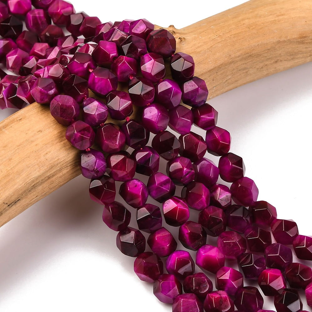 3strands Natural Tiger Eye Beads Strands Dyed Heated Faceted Star Cut Beads Medium Violet Red 7~8mm Hole: 1mm 47~48pcs/strand 14.7 inch~15 inch(37~38cm)