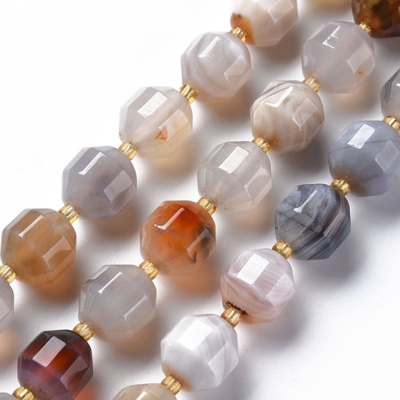 3strands Striped Agate/Banded Agate Beads Strands Dyed Faceted with Seed Beads Double Terminated Point Prism Beads Bicone 10.5~12.5x10~11.5mm Hole: 1.5mm about 27~29pcs/strand 14.25 inch~15.16 inch